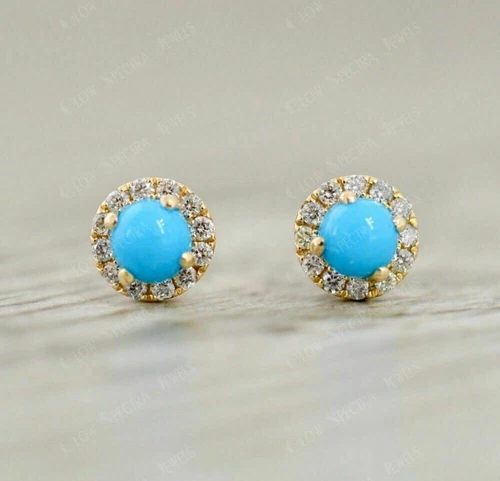 3Ct Round Cut Turquoise Simulated Diamond Halo Stud Earrings 925 Sterling Silver