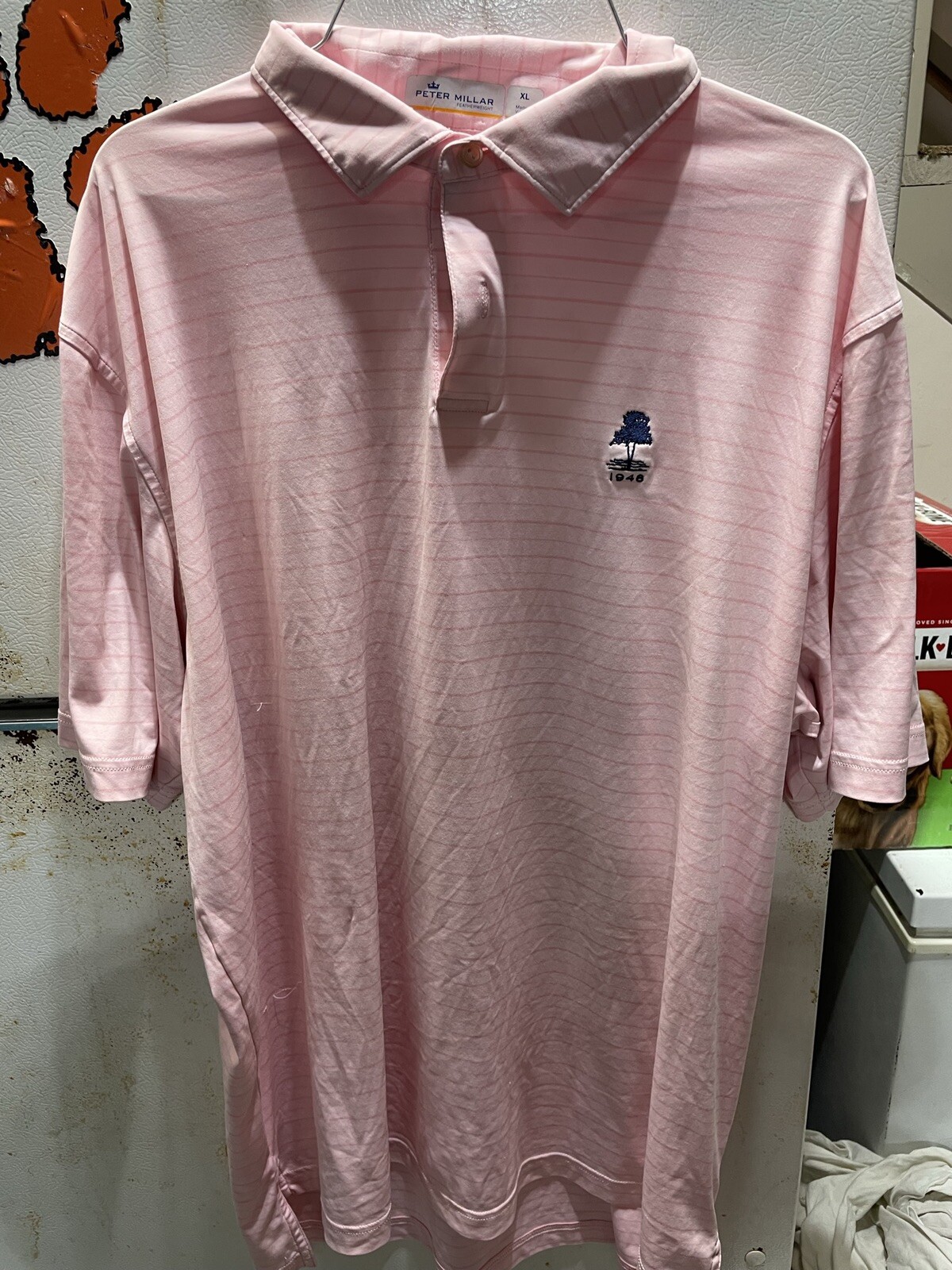Peter Millar Featherlight XL Men's Pink Striped Golf Polo with Wicking Technology