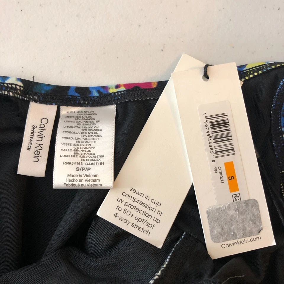 Camiseta Tankini Calvin Klein Tazas Moldeadas Frente Girado Floral Negro Azul S Foto 4 de 4