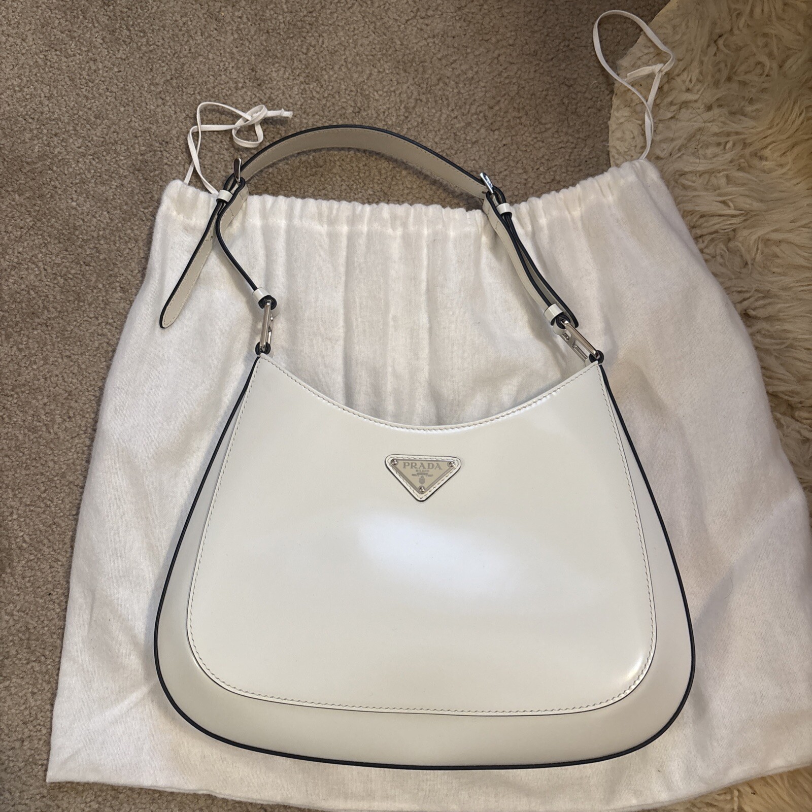 Prada White Calfskin Cleo Shoulder Bag