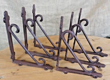6 Cast Iron Brackets Braces Shelf Bracket RUSTIC Corbels Braces W/ Plant Hanger