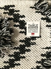 NOW DESIGNS TABLE RUNNER 'WOVEN ARCHER' 62"X60" COTTON BOHO DINING BLK/WHT WEAVE