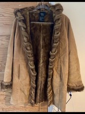 Dennis Basso Brown Leather & Faux Fur Vintage Coat S