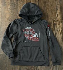Under Armour Loose Football Hoodie Sweatshirt Youth Size L Large Black w Red YL