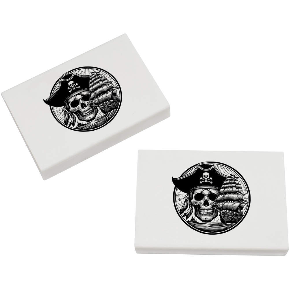 2 x 45mm 'Pirate Skull and Spanish Galleon' Erasers / Rubbers