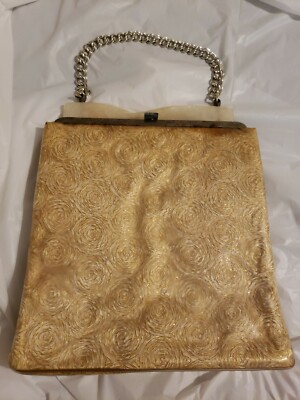 Vintage 1950's EMPRESS BAGS Metal w lucite handle Handbag Purse plastic GOLD