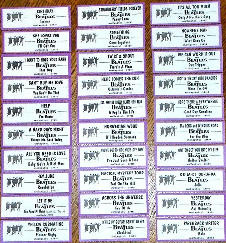 ~FREE SHIP!! COMPLETE SET 30 JUKEBOX TITLE STRIPS for BEATLES COLORED VINYL 45s~