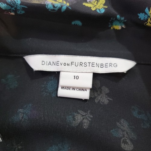 Diane von Furstenberg Blouse Womens 10 Floral on Black Lorelei 100% Silk Sheer - Picture 9 of 13