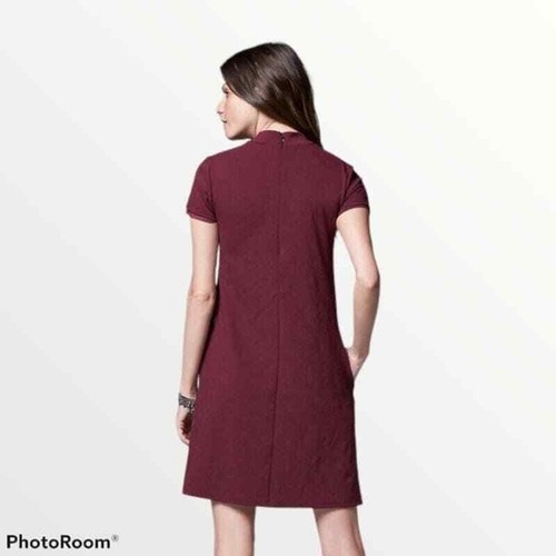 Simply Vera Vera Wang Mock Neck Short Sleeve Casual Dress Womens Large Maroon - Picture 9 of 9
