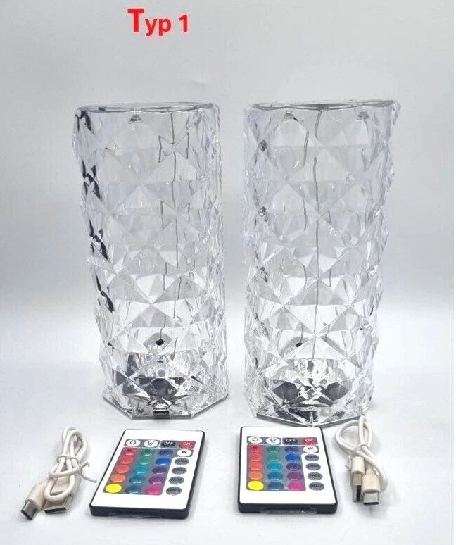 Dimmbar LED Akku Tischleuchte Kristall Rose Tischlampe LED Lampe USB Touch Dimmb - Bild 2 von 4