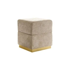 Contemporary Cube Design Accent Storage Compartment Stool Gold Base Stainless