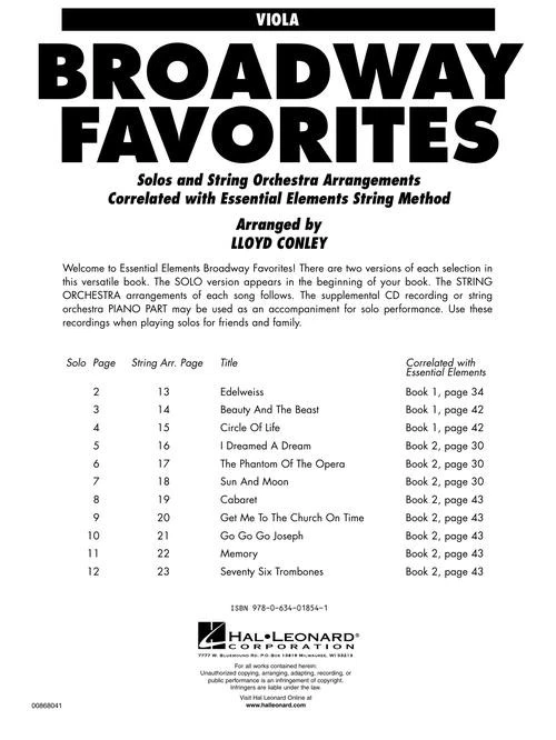 Essential Elements Broadway Favorites for Strings - Viola Essential Elements Str - Image 2 of 4