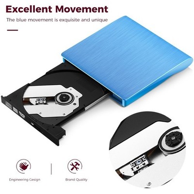 Blue External CD DVD RW Drive USB 3.0 Writer Burner Player For Laptop PC