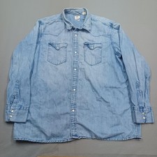 Levis Shirt Mens XL Light Blue Denim Relaxed Western Pearl Snap Long Sleeve