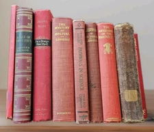 1902-1947. Lot 9 Rare Red Antique Books Decor Staging History Novels Philosophy