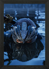 Ninja Gaiden in Water with Sword Framed Wall Art Poster Canvas Print Picture