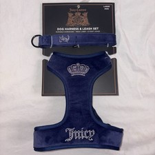 Juicy Couture Blue Terry Velour Bling Pet Dog Harness  6 Foot Leash Set Size LG