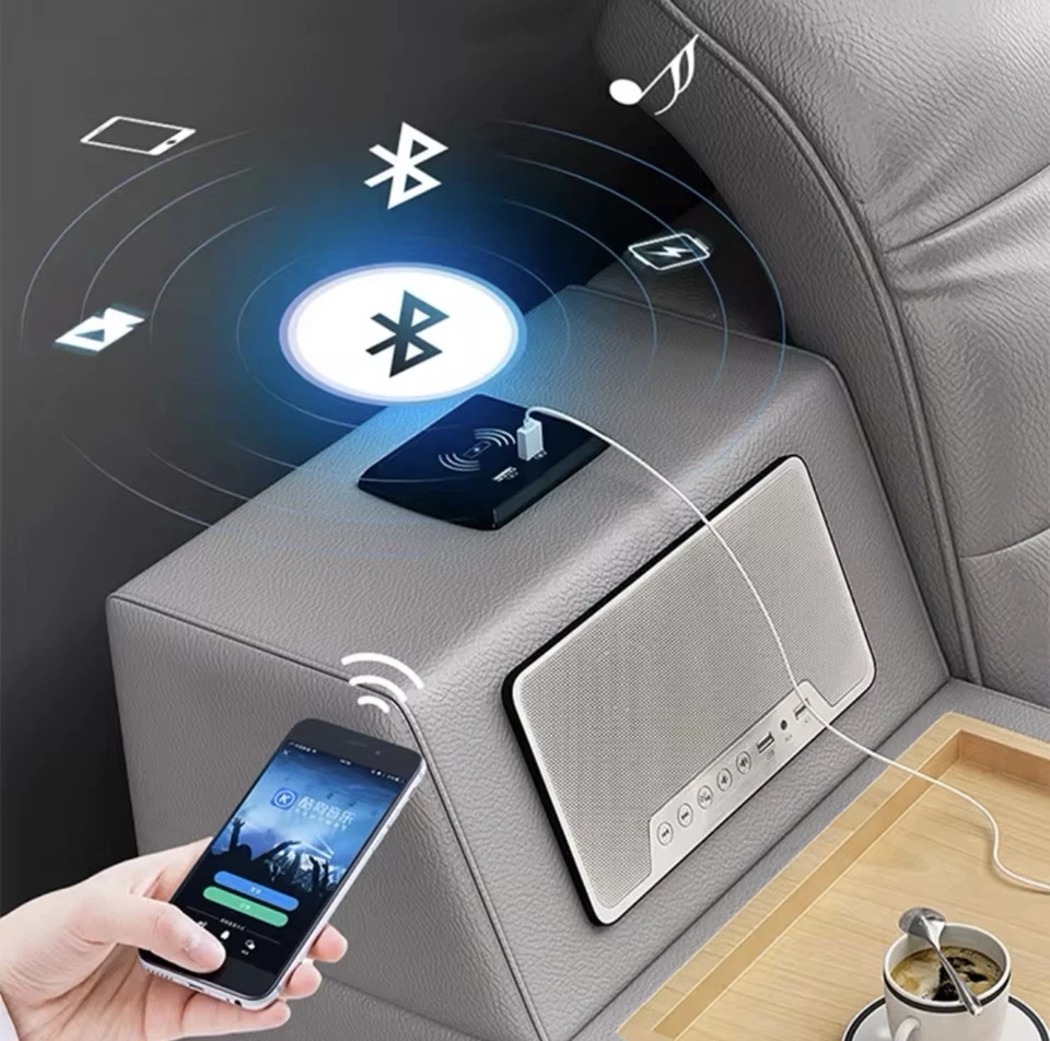 Multifunction Storage bed with bluetooth speaker, massage lounge Italian leather - Image 2 of 4