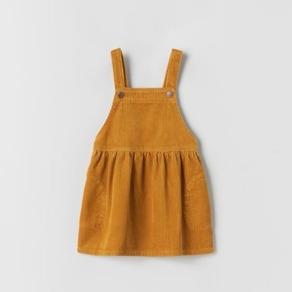 Zara Mustard Gold Corduroy Pinafore Jumper Overall Dress size 18-24 months  NEW - Main Image