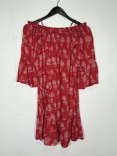 Red and White Patterned Flower Off the Shoulder Dress with Tie Straps Size Small