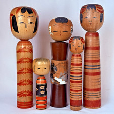 Lot of 5 Vintage Japanese Traditional Kokeshi Doll 6.3-12.5