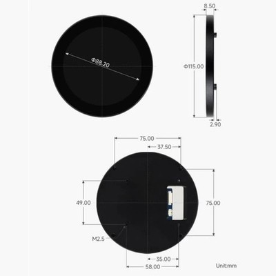 Waveshare DSI Round Capacitive Touch Display IPS Display Panel 10-Point Touch, 3