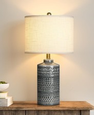 Modern Ceramic Table Lamp, 24.5" Living Room Lamps 3-Way Dimmable Gray Nights...