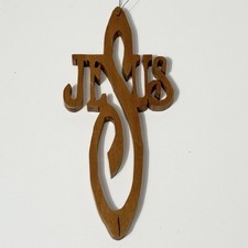 Wooden Jesus Cross Christmas Tree Ornament 5.25 Inch Handcrafted Collectible