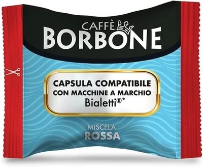 100 Capsules Compatible Bialetti Coffee Bourbon Red Blend Espresso Forte Crem