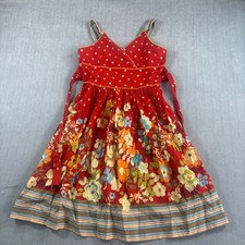 Rare Editions Dress Girls 12 Red Floral Polka Dot Sundress Cotton Striped Hem