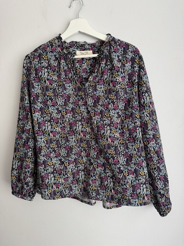 Seasalt Cornwall Sea Flow Bluse Gr. 14 Langarm Blumenmuster Bio-Baumwolle Oberteil