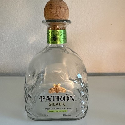 Silver Patron Tequila 100% De Agave   Empty Bottle   750ml