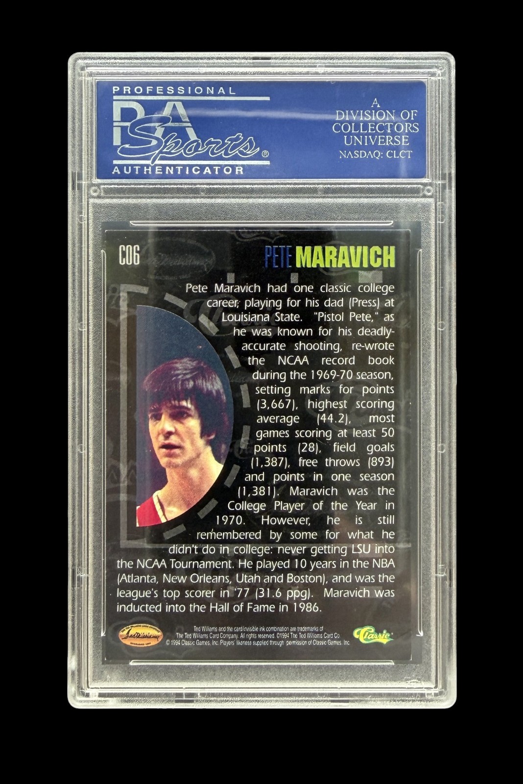 1995 Ted Williams Pete Maravich  CLASSIS CO-OP #CO6 PSA 8.5 view 2