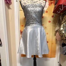 Party Prom Silver Sequin Strapless Lined Fit & Flare Size S NO BRAND. NO SIZE 