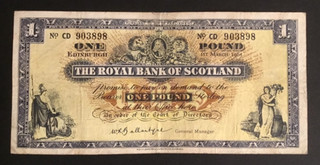 Banknote Of Scotland One Pound Royal Bank Of Scotland Dated 1965 Circulated Cond