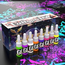 8  Color 5ml Bottles Professional UV Fluorescent Tattoo Ink.