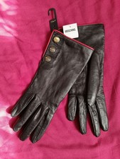 Ladies Moschino Soft Black Leather Gloves Red Trim Italy Size 7 1/2