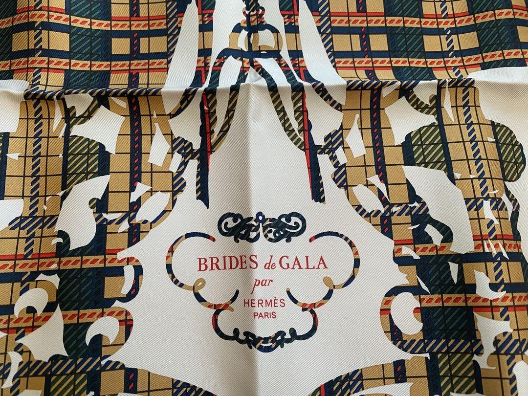 HERMES Scarf Gavroche Petit Carre 45 Brides de Gala Tartan made in