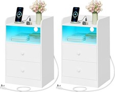 2x Modern LED Bedside Table Drawers Cabinet Bedroom Furniture Storage Nightstand