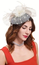 Fascinators Hats for Womens 50s Headwear with Veil Flower Cocktail Wedding Te...