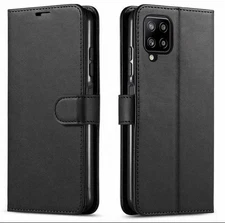 For Samsung Galaxy A12 Case Phone Cover Wallet Pouch + Tempered Glass Protector