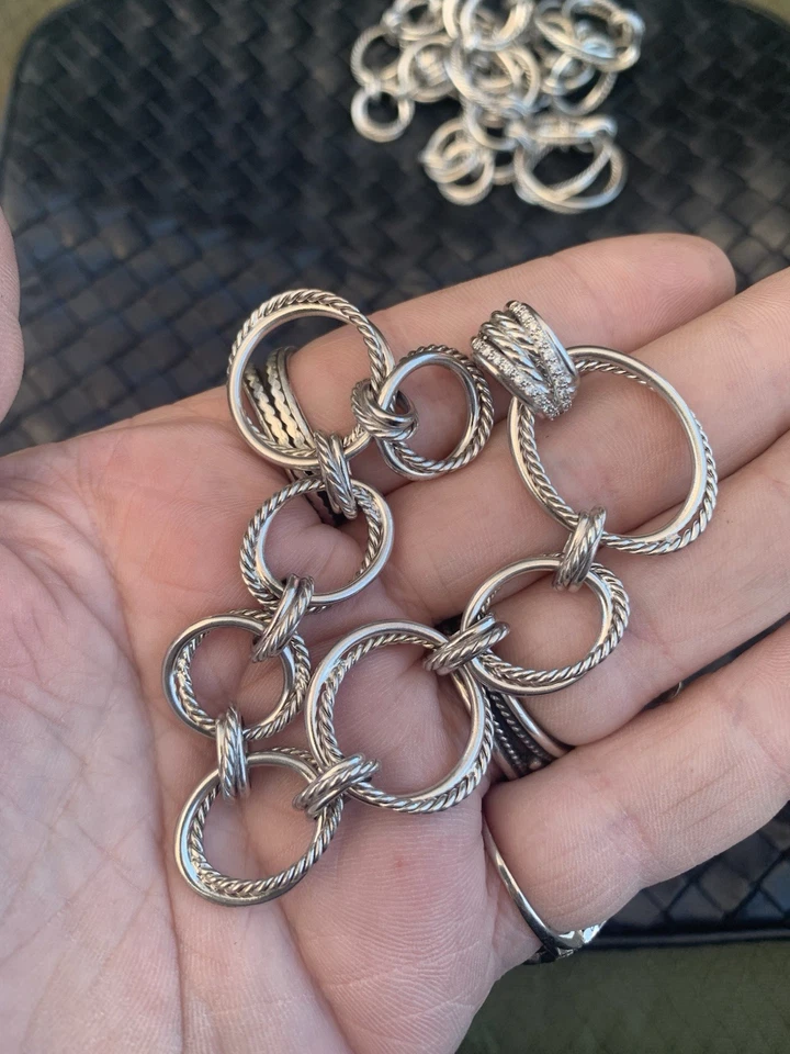 Brazalete David Yurman Crossover Cuerda Infinita Plata Diamante Círculo Cable Cadena Foto 4 de 4