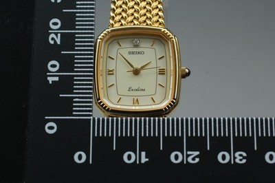 SEIKO Exceline 7321-6600 Gold 1P Diamond 20mm 1991 Qz Women's