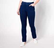 Quacker Factory Women's Pants Sz XL Short DreamJeannes Pull-On Slim Blue A629795