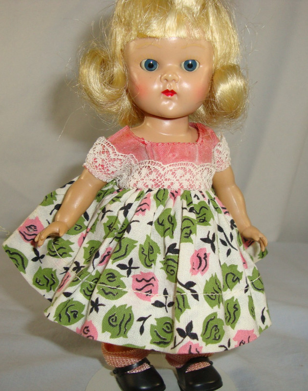 1950's Vogue Ginny Doll Blonde Straight Leg Walker w/ Painted Lashes Dress