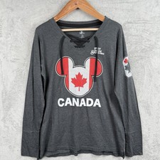 Disney Shirt Women XL Canada Mickey Epcot World Showcase Hockey Lace Up Neck L/S