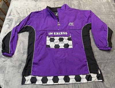 VINTAGE In Excess Soccer Themed Purple Windbreaker Quarter Zip Womens Large (14)