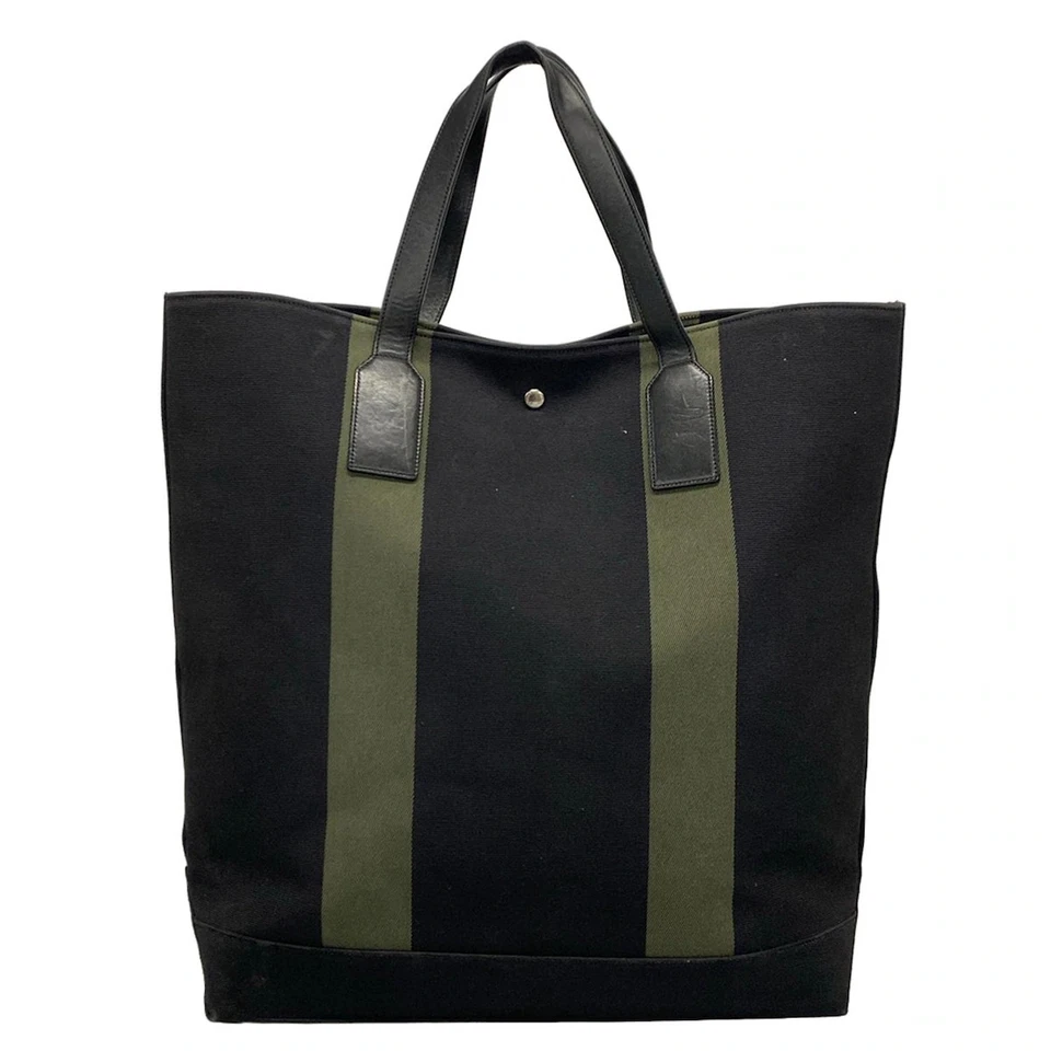 Autêntica bolsa tote SAINT LAURENT PARIS 415718 preta cáqui branca lona couro - Imagem 3 de 4