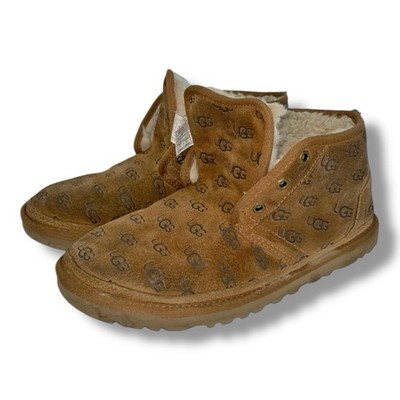 UGG Logo Print Mini Lace Up Boots Chestnut Suede Women s Size 9 No Laces