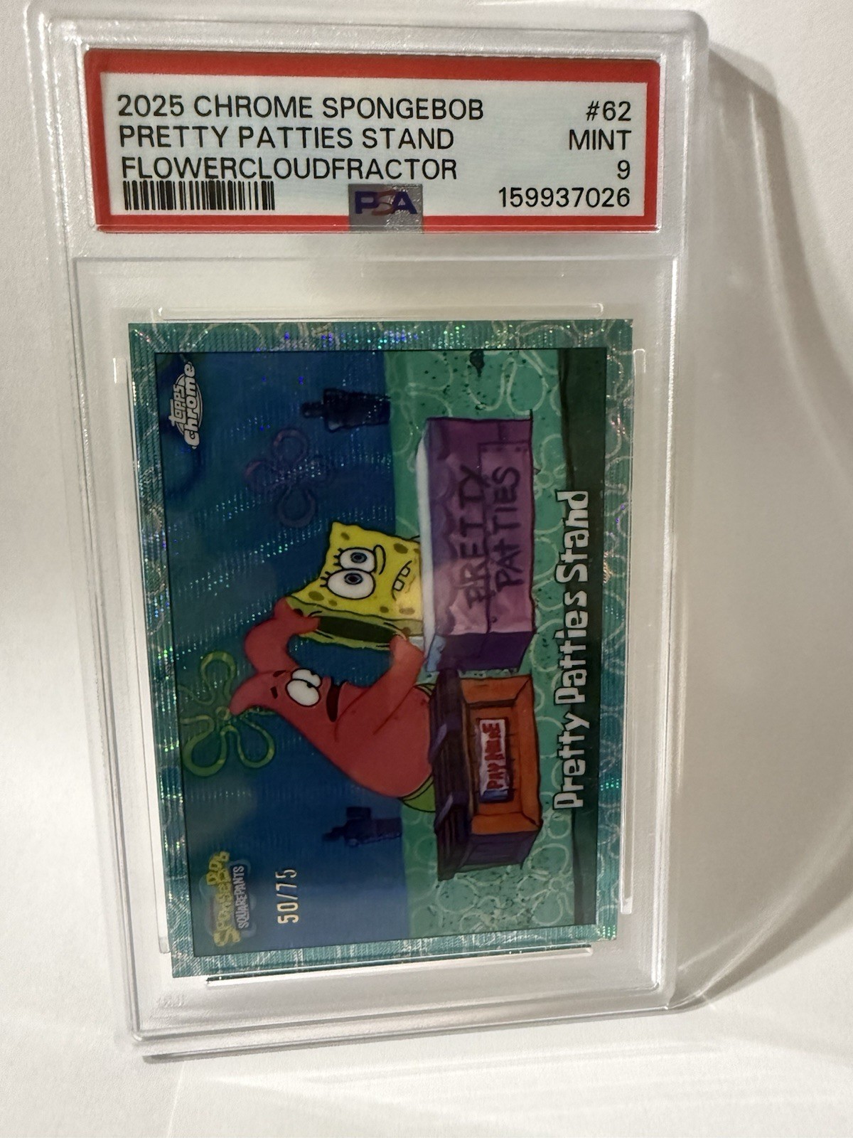 2025 Topps SpongeBob Pretty Patty Stand Psa 9 Flower Cloud Reflector